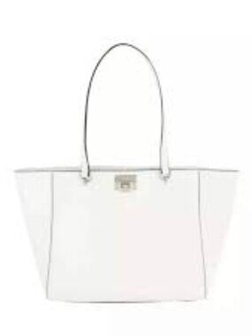 Michael Kors Tina Large Tote | White Saffiano Leather | Silver Hardware